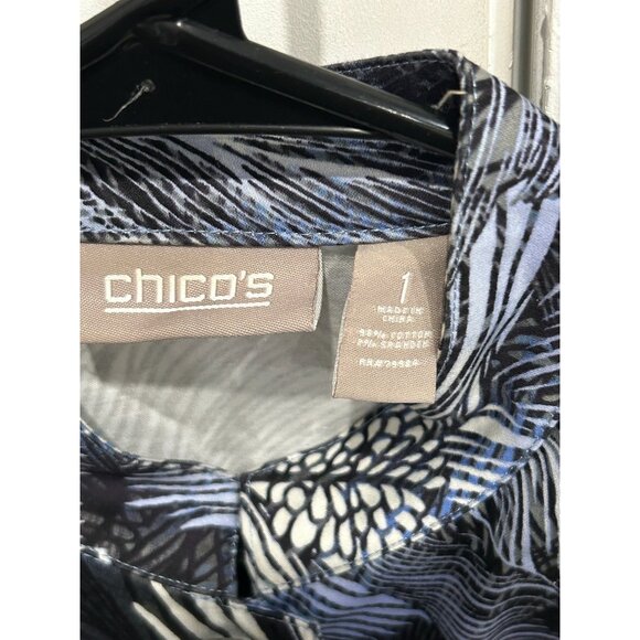 Chicos Womens Blue Black Feather Print Button-Up Jacket Sz Medium - Picture 5 of 10